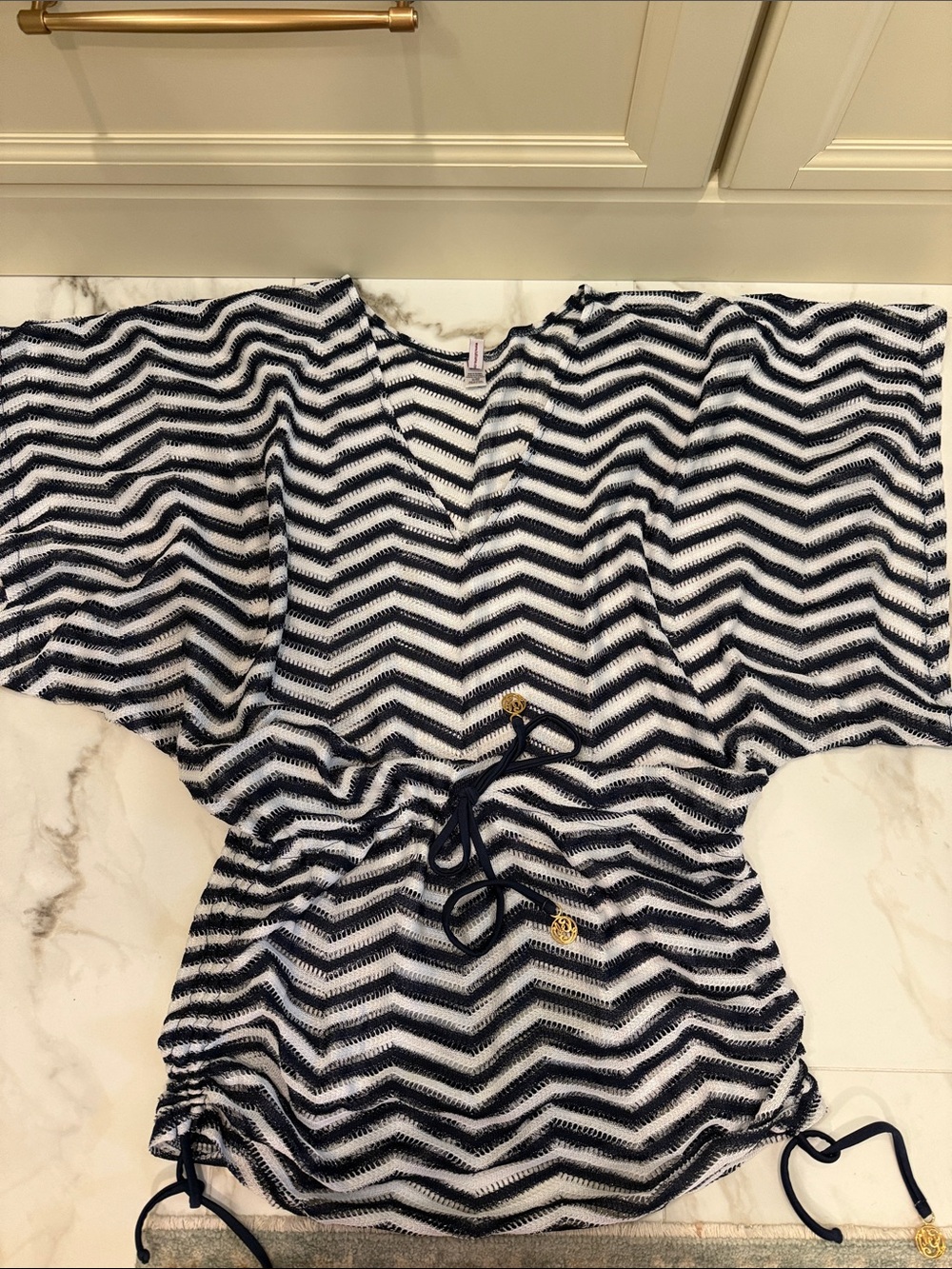 Luli Fama Navy & White Chevron Drawstring Swim Coverup
